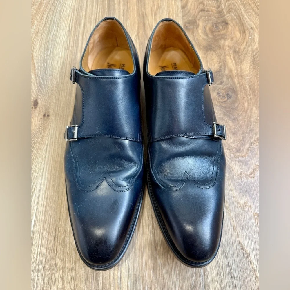 Magnanni Double Monk Strap Shoes Dark Blue Ombré Patina Leather Men’s Size 10